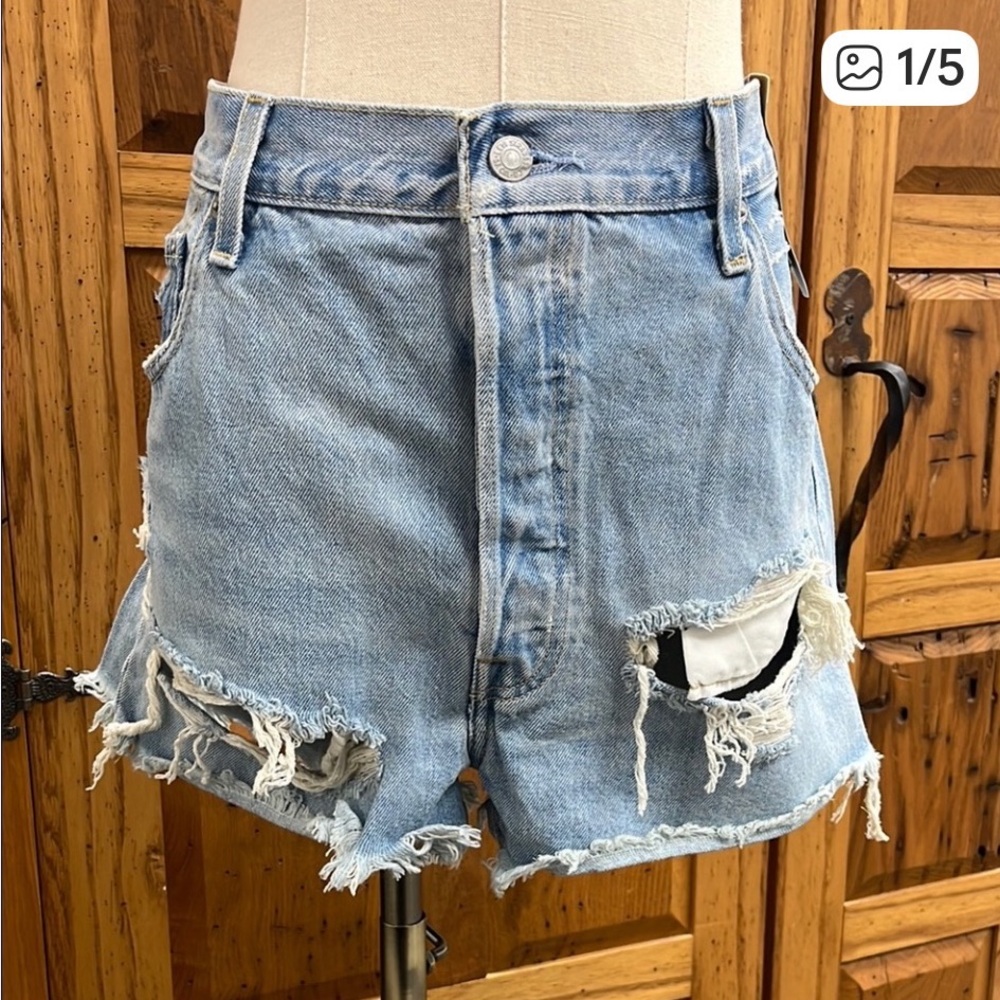 Levi's Vintage Blue Ripped Jean Shorts